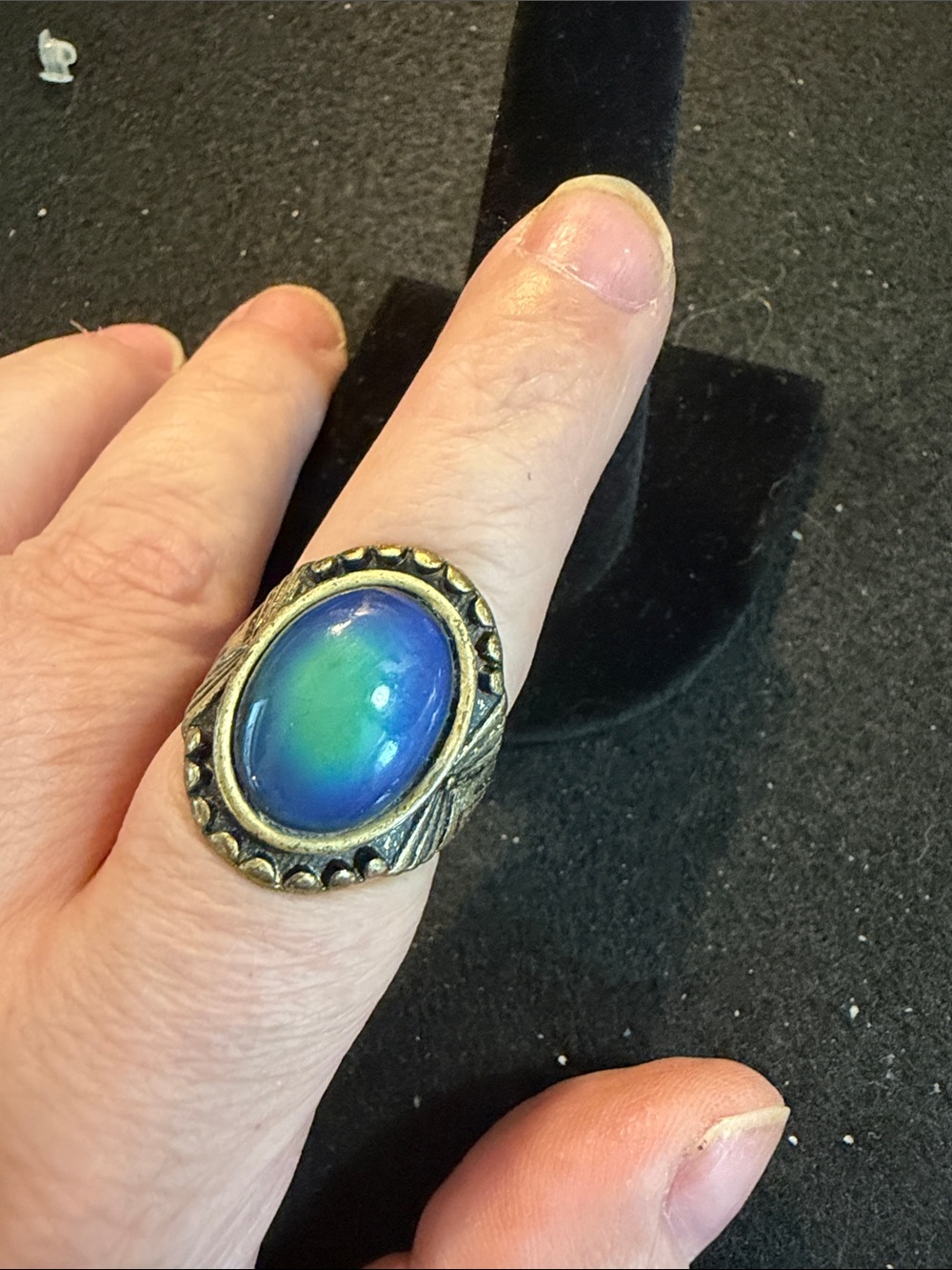 Blue-Green Glass Cabochon Statement Ring - Women's Fashion Jewelry